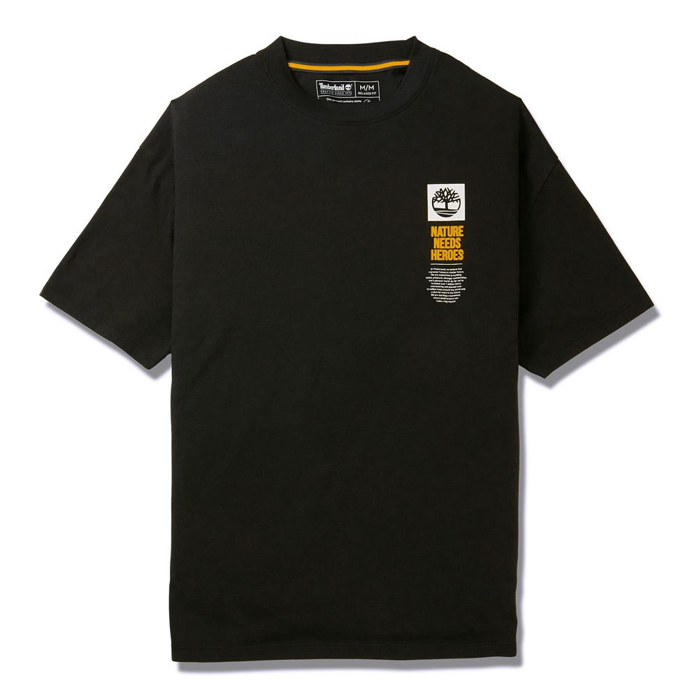 Camisetas Timberland Argentina Hombre - Heritage Short-Sleeve Back-Print Graphic - Negras - BCHRFY-0